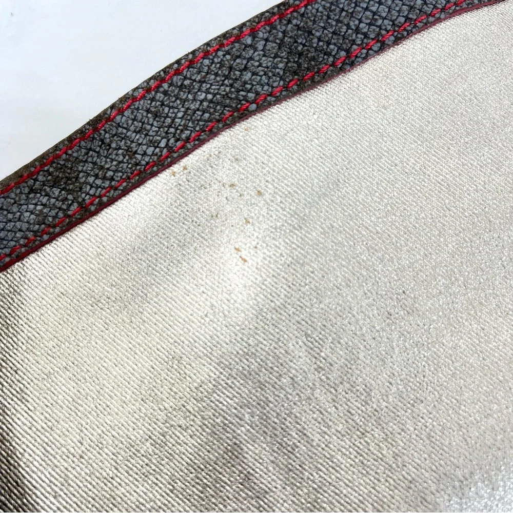 LIEBESKIND Berlin Gray Snake Print Leather Red Stitching Flap Shoulder Bag Tote